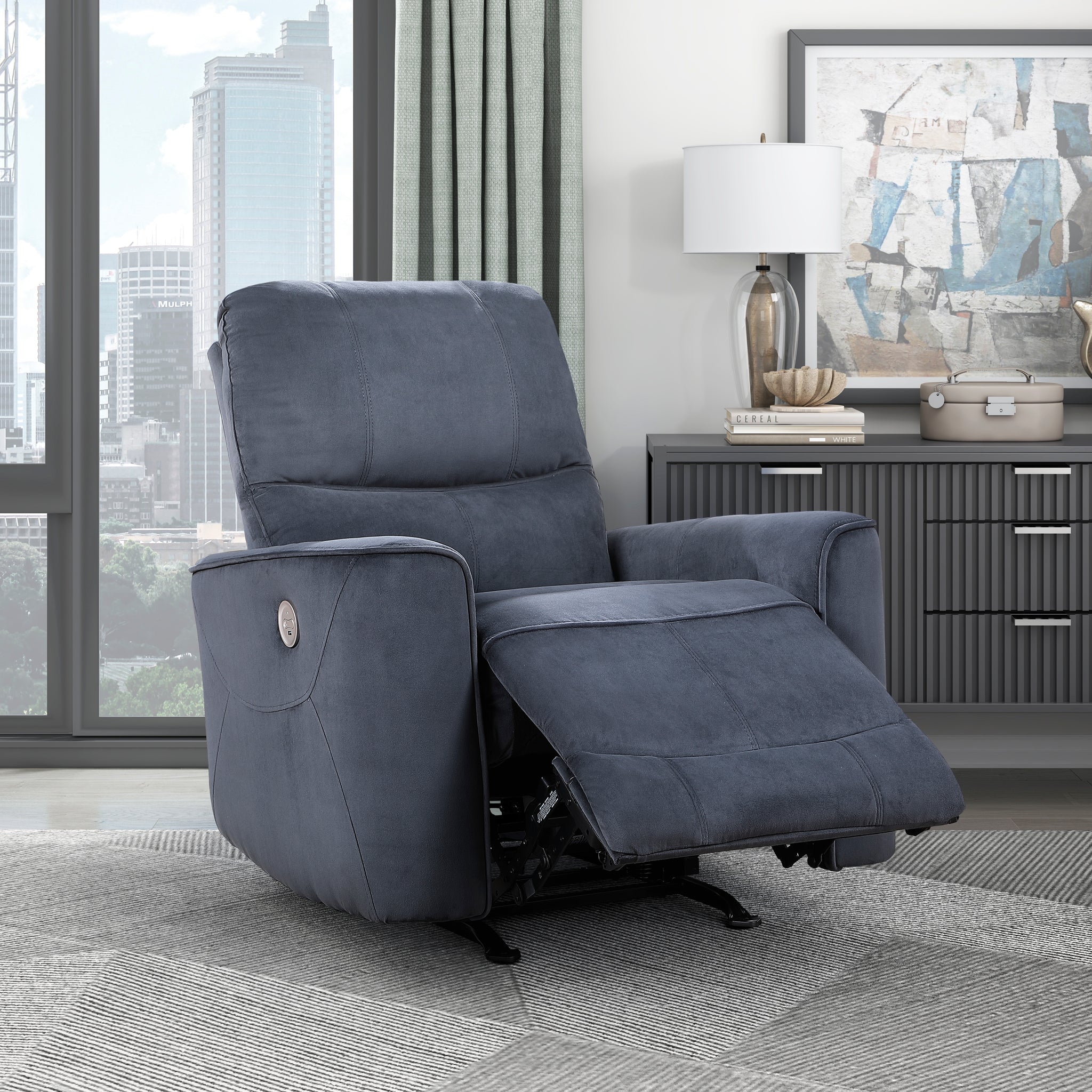 Modern Living Room 1Pc Power Rocker Reclining Chair Dark Gray Velvet Upholstery Solid Wood Frame Luxury Home Furniture Dark Gray Velvet Wood Primary Living Space Modern Solid Wood