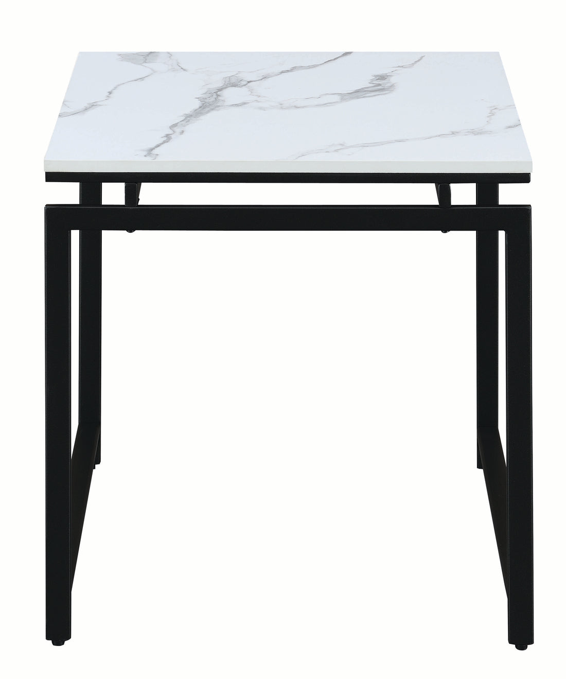 3 Piece Metal Base Occasional Table Set With Faux Marble Top, Black And White Black White Fabric Metal