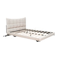 Full Size Upholstered Platform Bed With Led Lights,Usb Ports And Outlets,Linen Fabric,Beige Full Beige Wood Metal