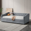 Twin Size Daybed With Twin Size Trundle Upholstered Tufted Sofa Bed, With Button On Back And Copper Nail On Waved Shape Arms Light Grey Twin Light Grey Wood Fabric