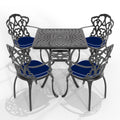 Cushions In Random Colors 5 Piece Set Of Cast Aluminum Patio Furniture With Cushions Yes Dining Set Black Seats 4 Rust Resistant Frame Water Resistant Cushion Garden & Outdoor Complete Patio Sets Aluminium