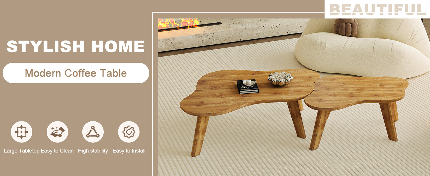 Modern Minimalist Wood Color Table Top Coffee Table. Log Style Coffee Table.Cloud Shape Gives You A Experience, Computer Desk. The Game Table. Suitable For Dining And Living Rooms. Wood Mdf
