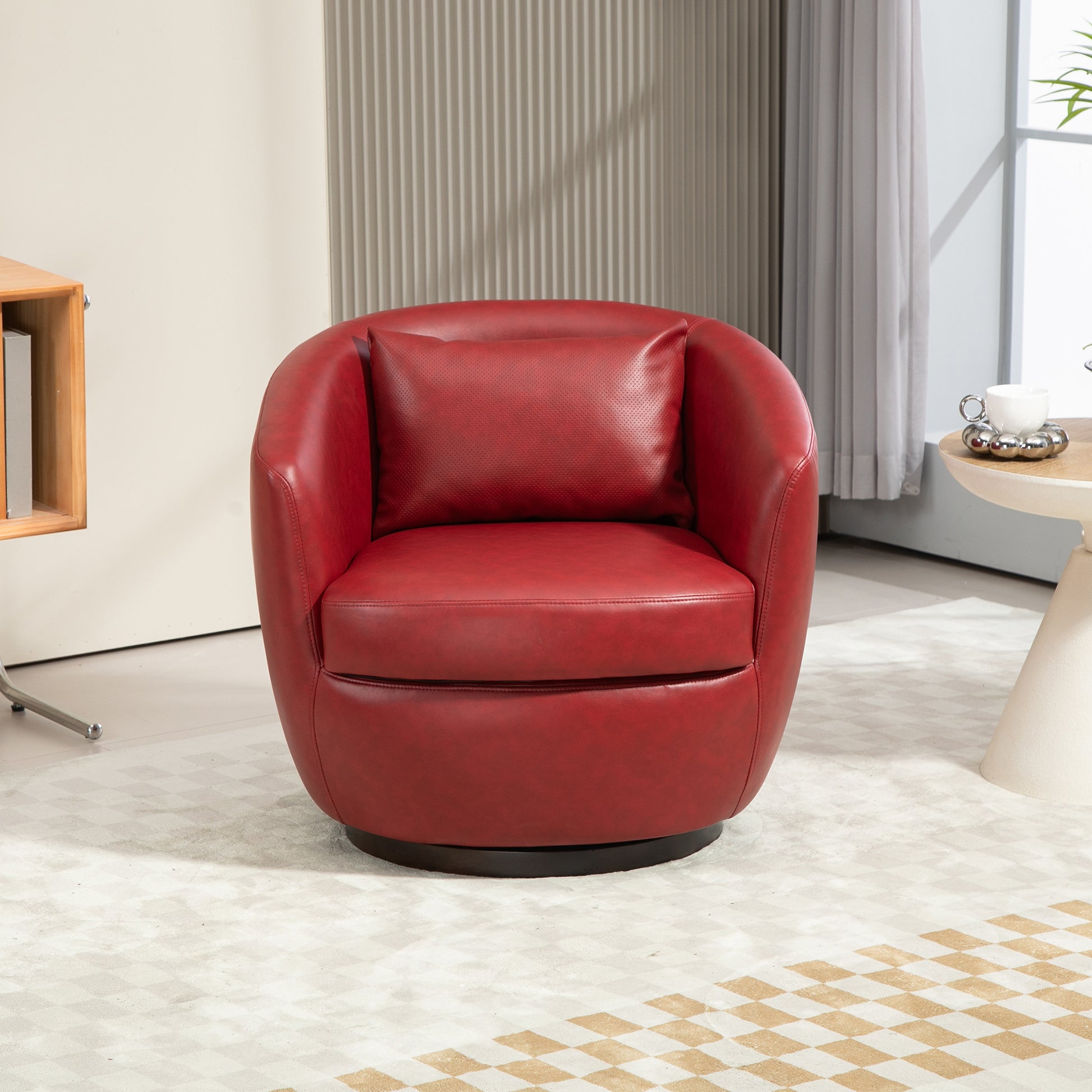 Upholstered Swivel Barrel Armchair With Storage Modern Living Room Side Chair For Bedroom Office Reading Spaces Pu Red Red Foam Upholstered