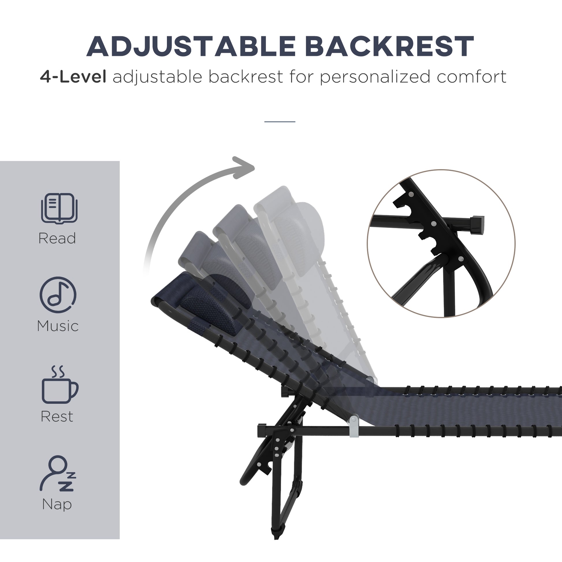 Outsunny Folding Chaise Lounge Pool Chair Set Of 2, Patio Sun Tanning Chair, Outdoor Lounge Chair W Reclining Back, Pillow,Mesh & Bungee Seat For Beach, Dark Blue Blue Steel