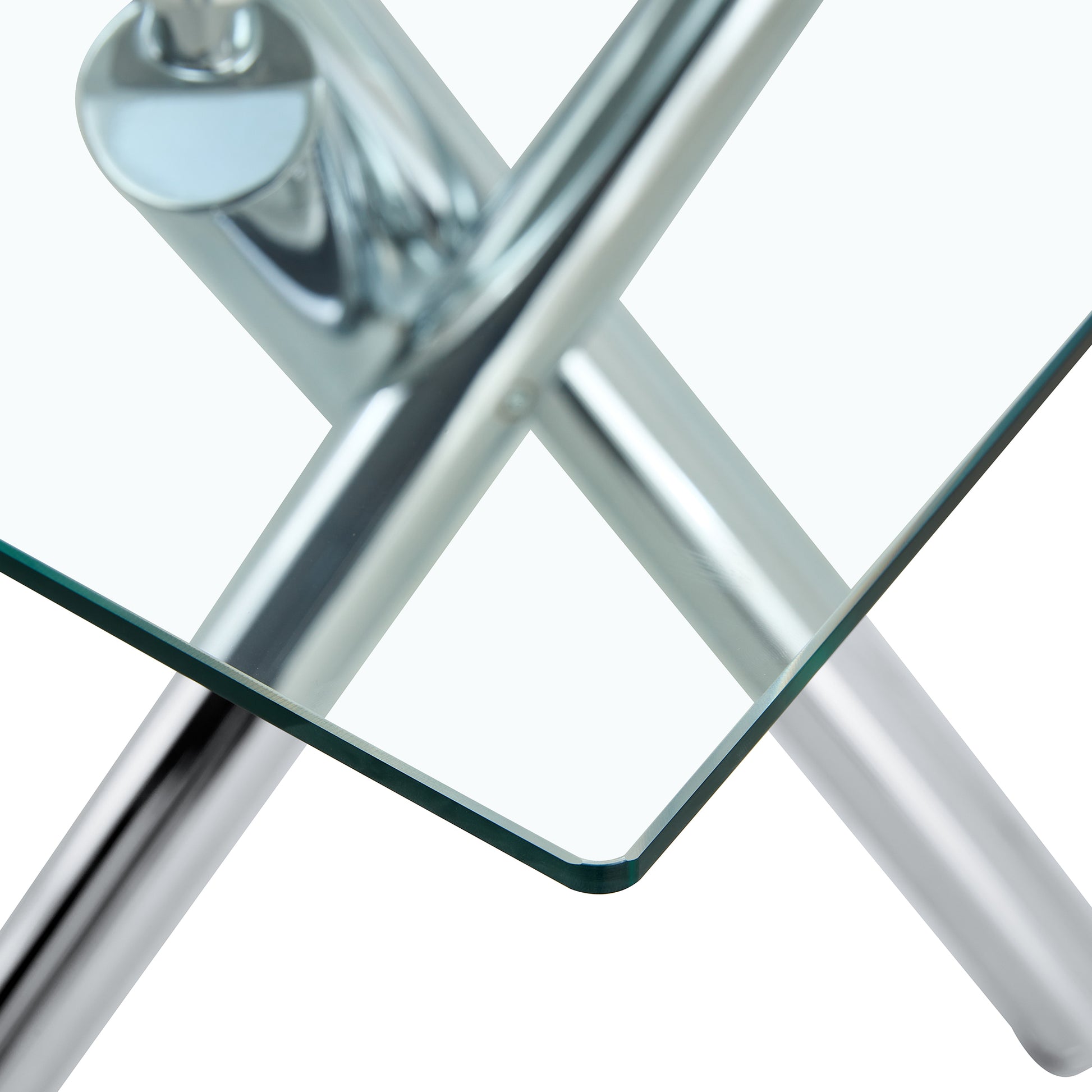 Table And Chair Set.Large Minimalist Rectangular Glass Dining Table For 6 8 With 0.39" Tempered Glass Tabletop And Silver Chrome Metal Legs.Paried With Comfortable Chairs With Pu Seats And Metal Legs. Silver Seats 8 Glass Metal