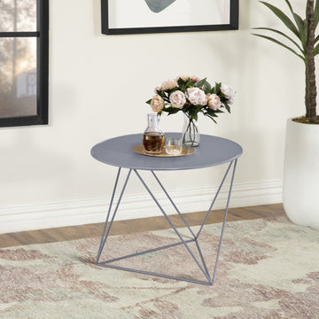Grey Geometric Metal Base Accent Table Grey Primary Living Space Contemporary Round Metal