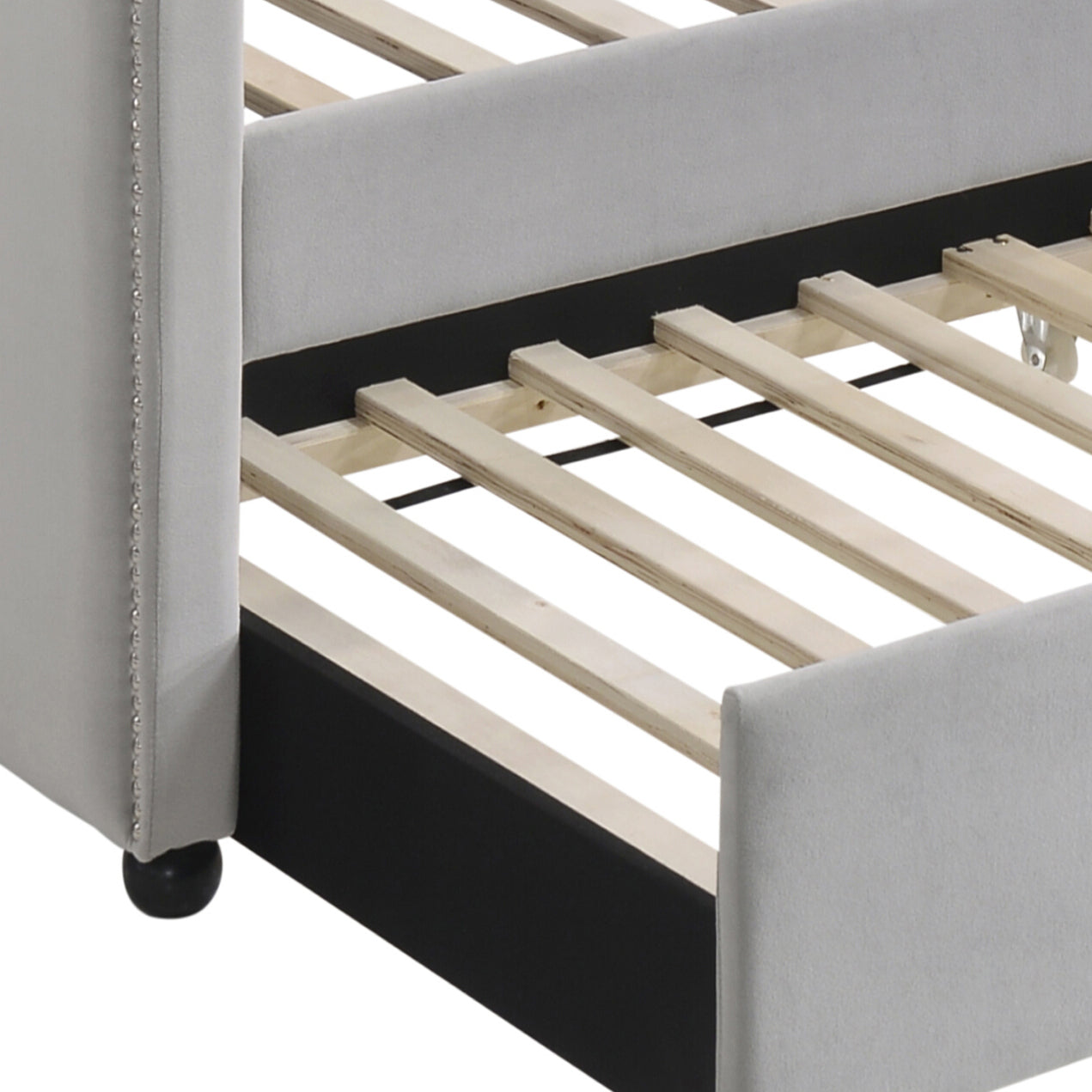 Dove Grey Tufted Back Twin Daybed With Trundle Box Spring Not Required Twin Grey Wood Gray Traditional Velvet