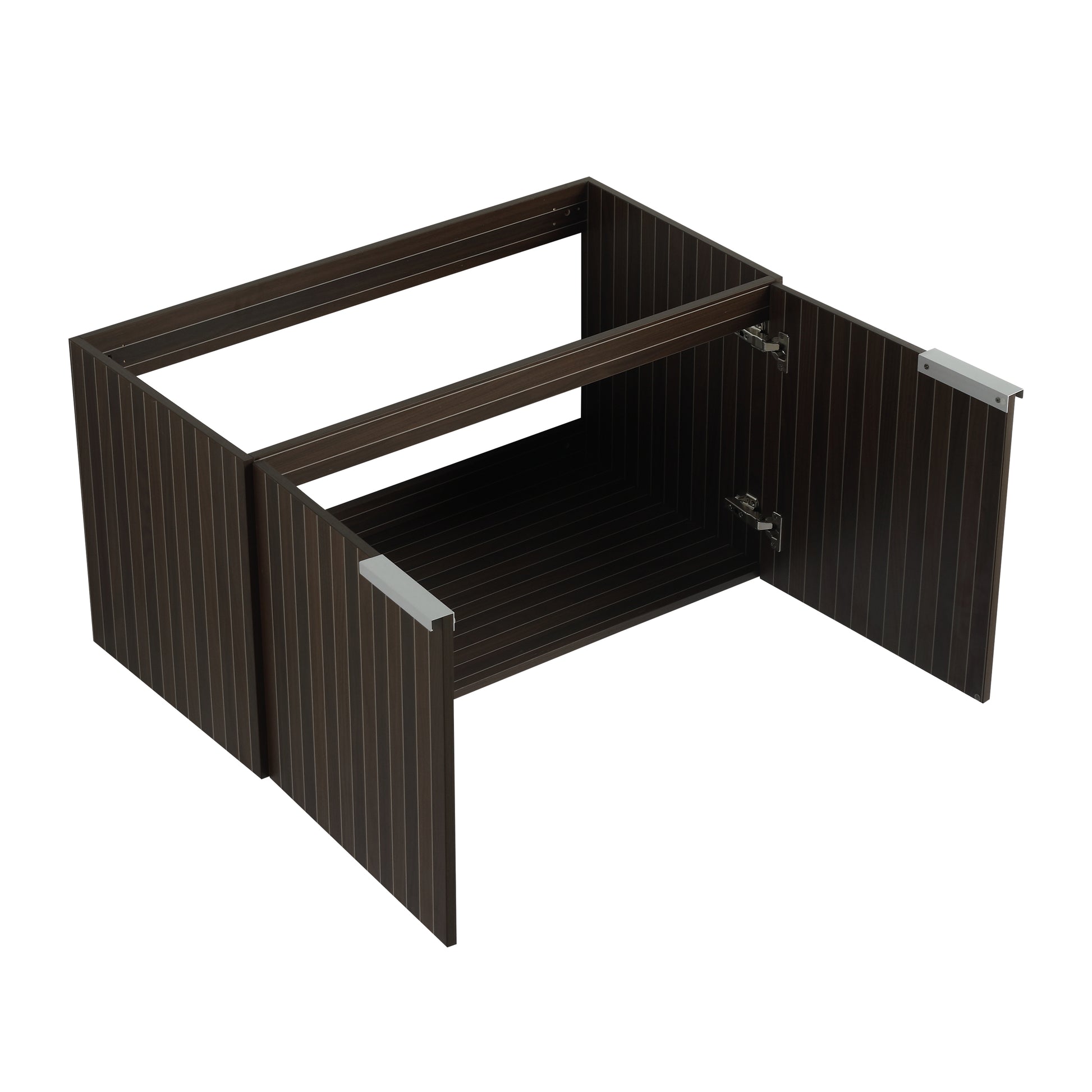 36 Inch Bathroom Cabinet With Resin Sink,Soft Close Doors,Float Mounting Design Silver Brown Stripe Bathroom Modern Plywood Plywood