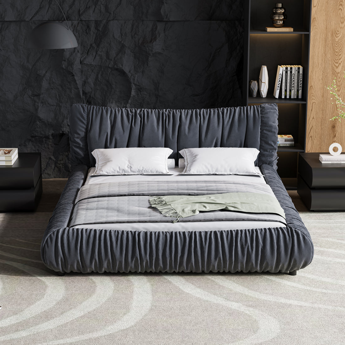 King Size Luxury Upholstered Platform Bed With Removable Cushion And Solid Wood Frame,Suitable For Multiple Heights Of Mattresses,Dark Grey King Dark Grey Upholstered