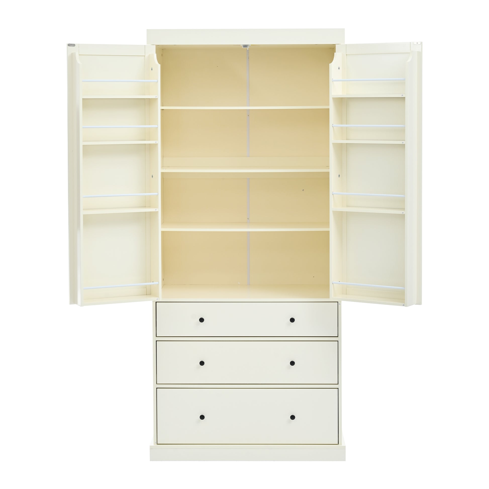 Assembly 77Inch Farmhouse Kitchen Pantry, Freestanding Tall Cupboard Storage Cabinet With 3 Adjustable Shelves, 8 Door Shelves, 3 Drawers For Kitchen, Dining Room, Cream Cream Kitchen Farmhouse Adjustabel Shelves Mdf