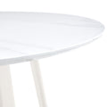 A Modern Minimalist Circular Dining Table With A 42 Inch Diameter White Patterned Tabletop And White Metal Legs. Suitable For Restaurants, Living Rooms, And Conference Rooms. White Mdf Metal