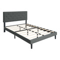 Queen Size Upholstered Platform Bed Frame With Modern Button Tufted Linen Fabric Headboard, No Box Spring Needed, Wood Slat Support, Easy Assembly, Dark Grey Queen Dark Gray Linen