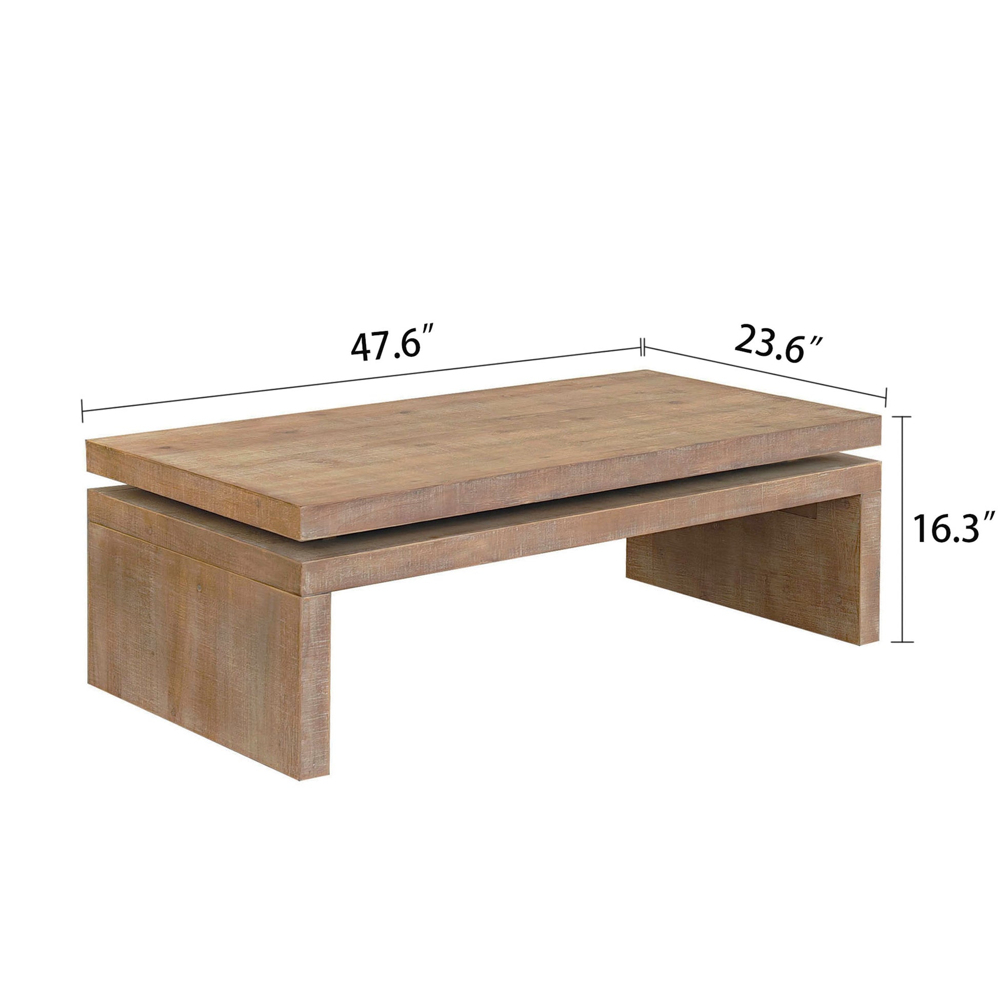 Natural Wood Living Room Table Versatile Coffee Table 2 Tiered Wood Tabletop Table 47.6" L * 23.6" W * 16.3" H Light Brown Distressed Finish Dining Room Fir Rectangular Natural,Natural Wood,Natural Wood Wash,Natural Rustic,Wood Desk Top