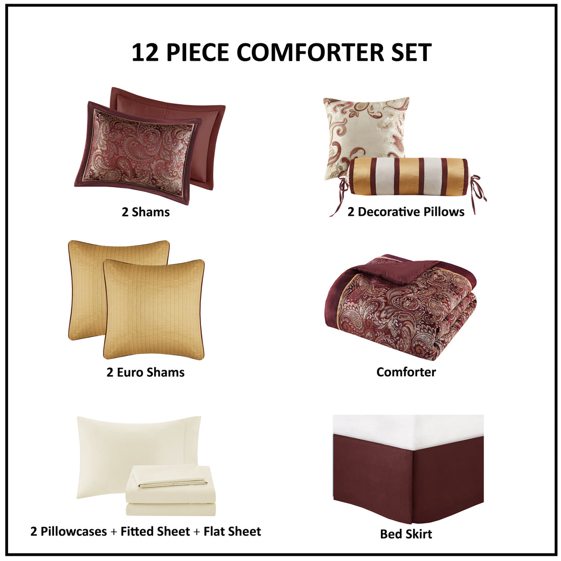 12 Piece Comforter Set With Cotton Bed Sheets Red King King Red Cotton