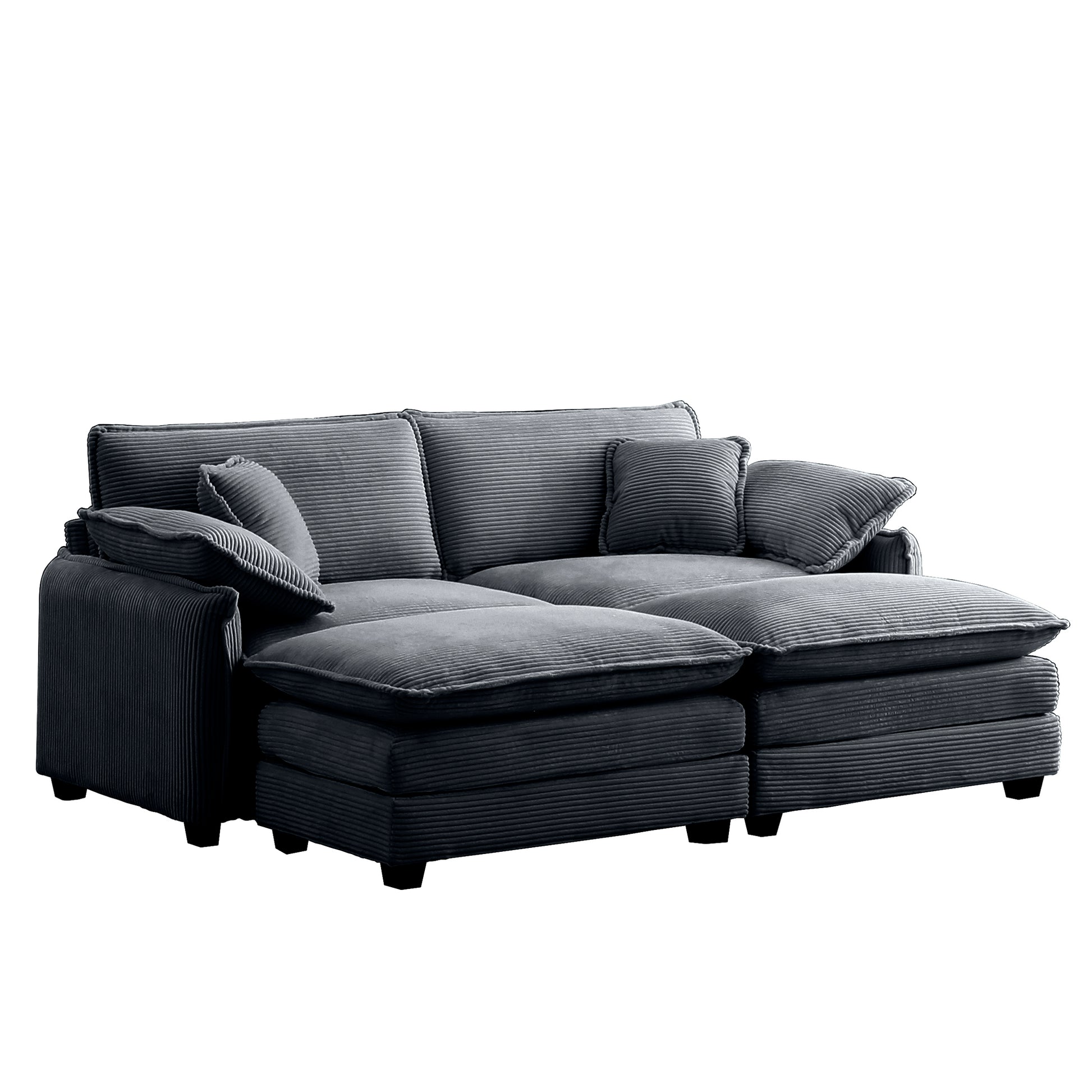 Two Seater Theater Sofa With 2 Footrest, 2 Seater Sofa With Ottoman For Small Living Spaces,Grey Corduroy Grey Corduroy 2 Seat