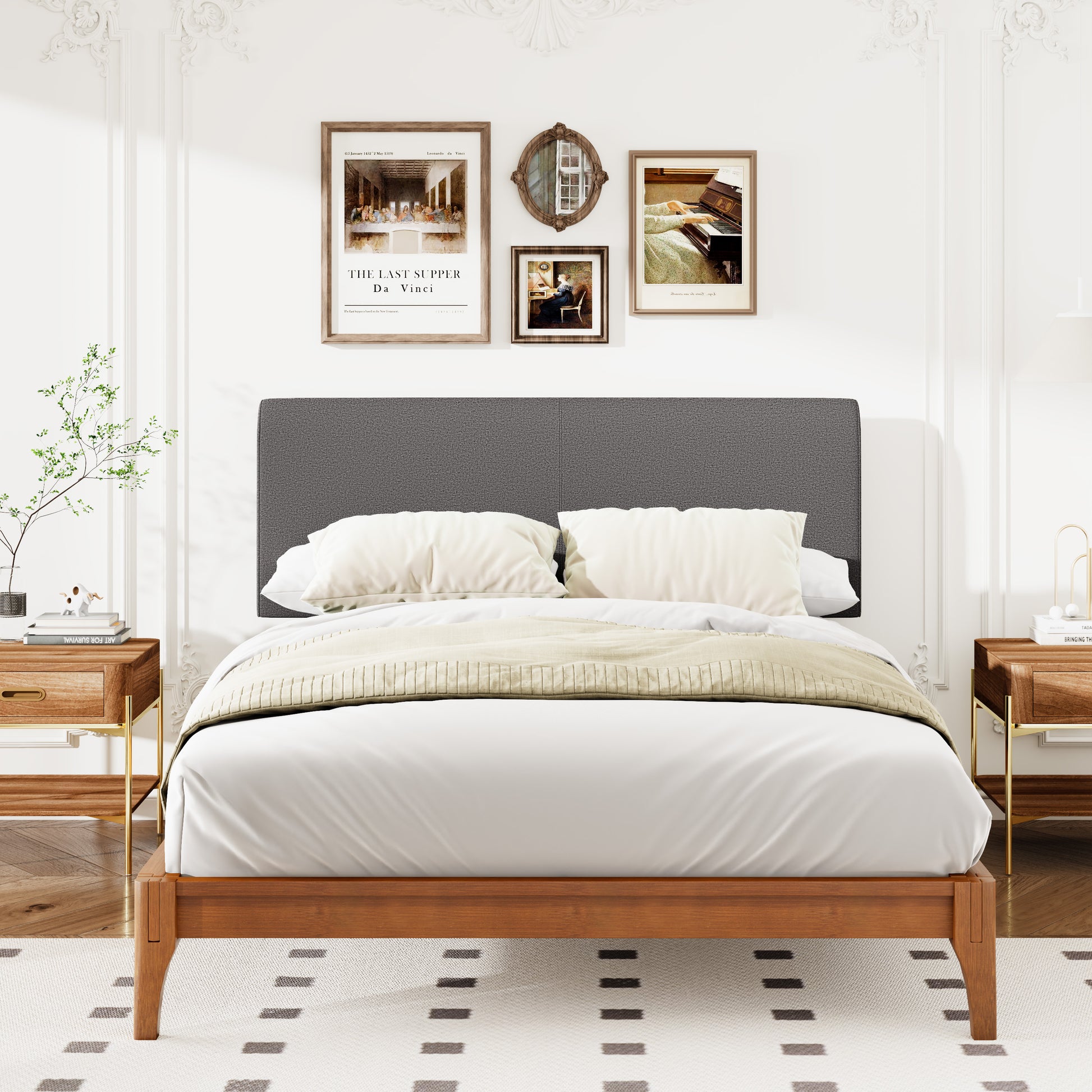 Grey Curved Adjustable Headboard Queen Grey Linen