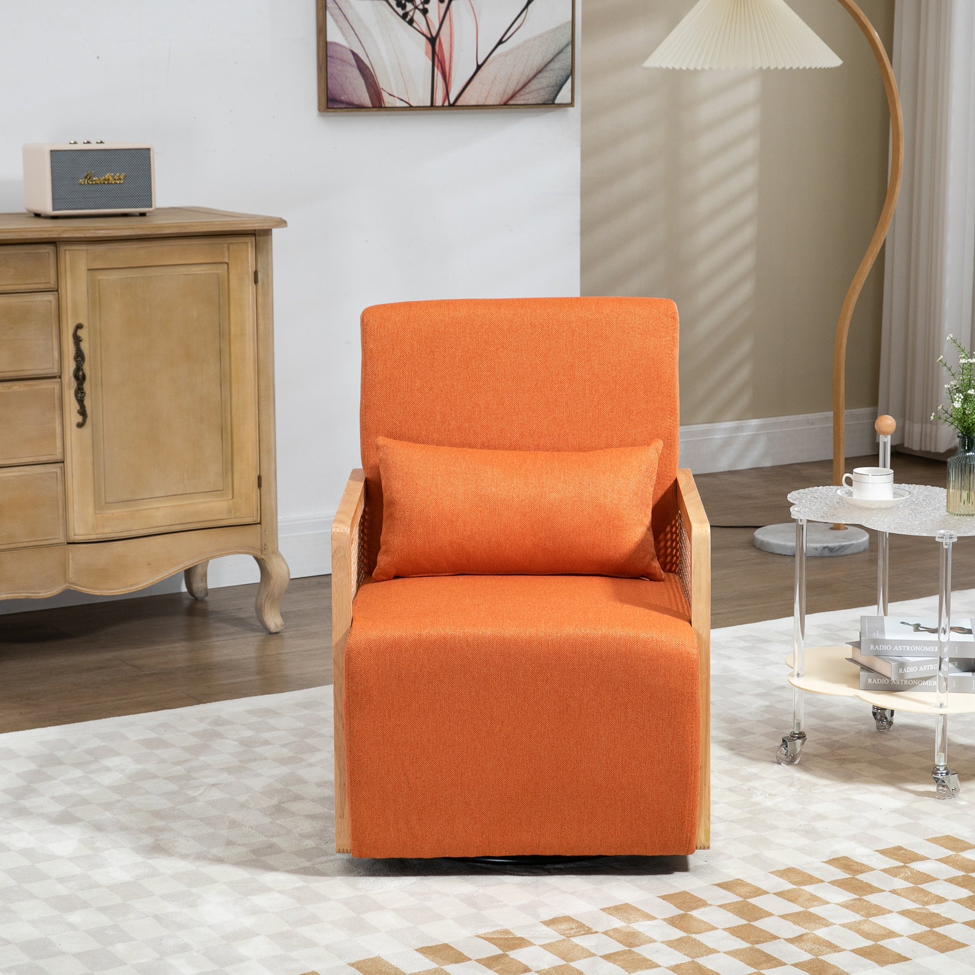 Coolmore 360 Degree Swivel Barrel Club Chair With One Pillow,Modern Comfortable Upholstered Accent Chair,Linen Accent Chair For Living Room,Bedroom Orange Linen Orange Primary Living Space Modern Foam Linen