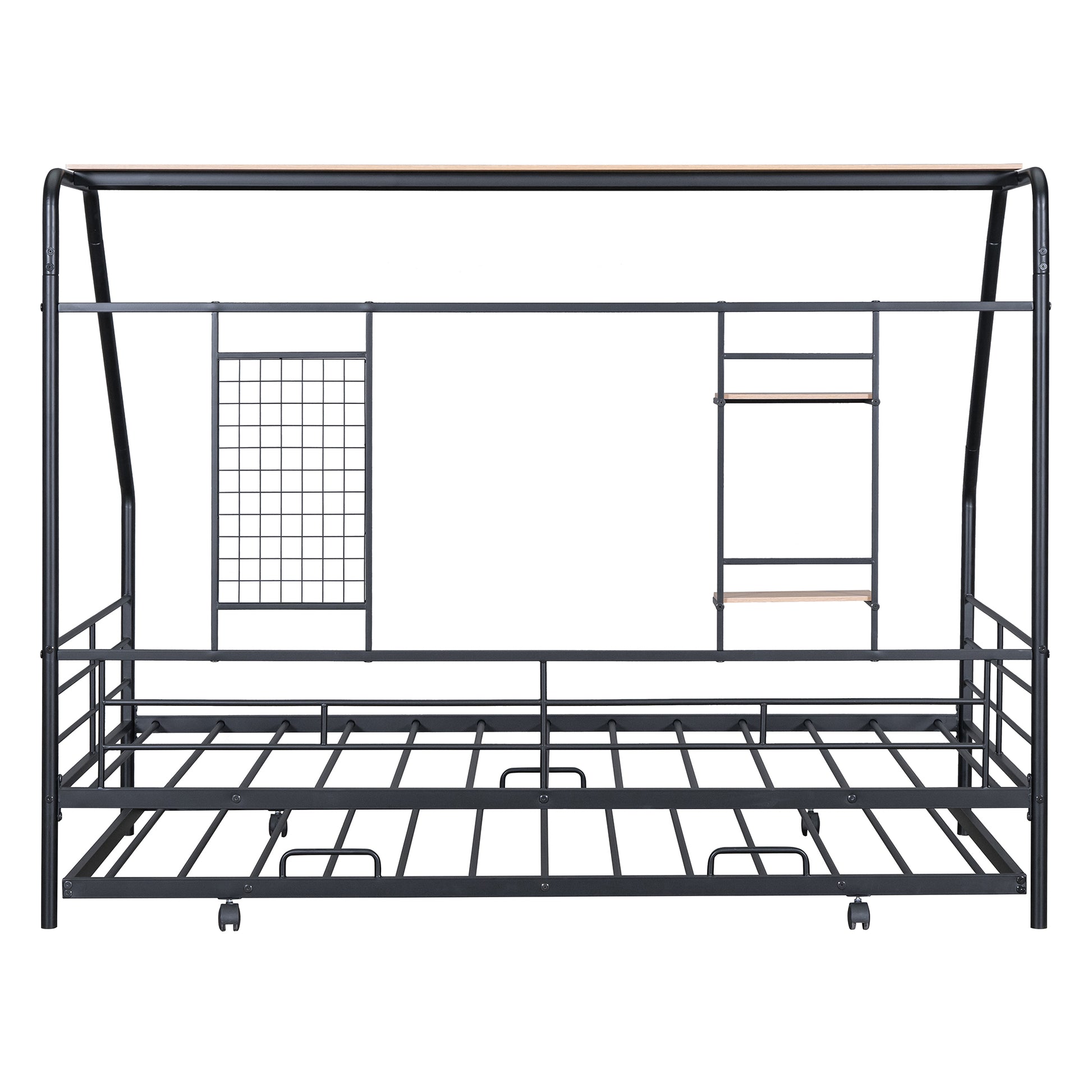 Twin Size Metal House Bed With Trundle, Black Twin Black Metal