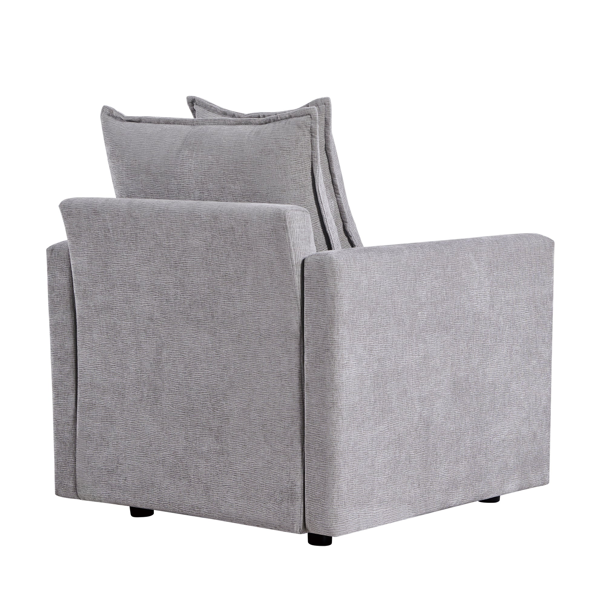 Chenille Fabric Comfy Deep Single Seat Sofa Upholstered Reading Armchair Living Room Gray Wood Foam Chenille 1 Seat