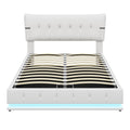 Upholstered Platform Queen Size Hydraulic Storage Bed, Lift Up Storage Bed With Rgb Led Light, Pu Leather Headboard And Footboard, No Box Spring Needed, White Queen White Wood Metal