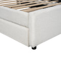 Queen Size Upholstered Platform Bed With Multi Functional Headboard, Trundle And 2 Drawers, White Box Spring Not Required Queen White Wood Bedroom Upholstered
