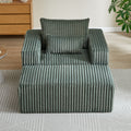 62.5 Inch Corduroy Sponge Sofa Lounge Chair With Removable Footrest,No Assembly Required,Fluffy Modern Sleeper Chair For Indoor Living Room Bedroom Army Green Foam Corduroy 1 Seat