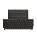 Brooklyn King Tufted Panel Bed Headboard And Footboard Set, Vintage Black Brown Faux Leather Box Spring Required King Black Vintage Wood Foam Faux Leather Faux Leather