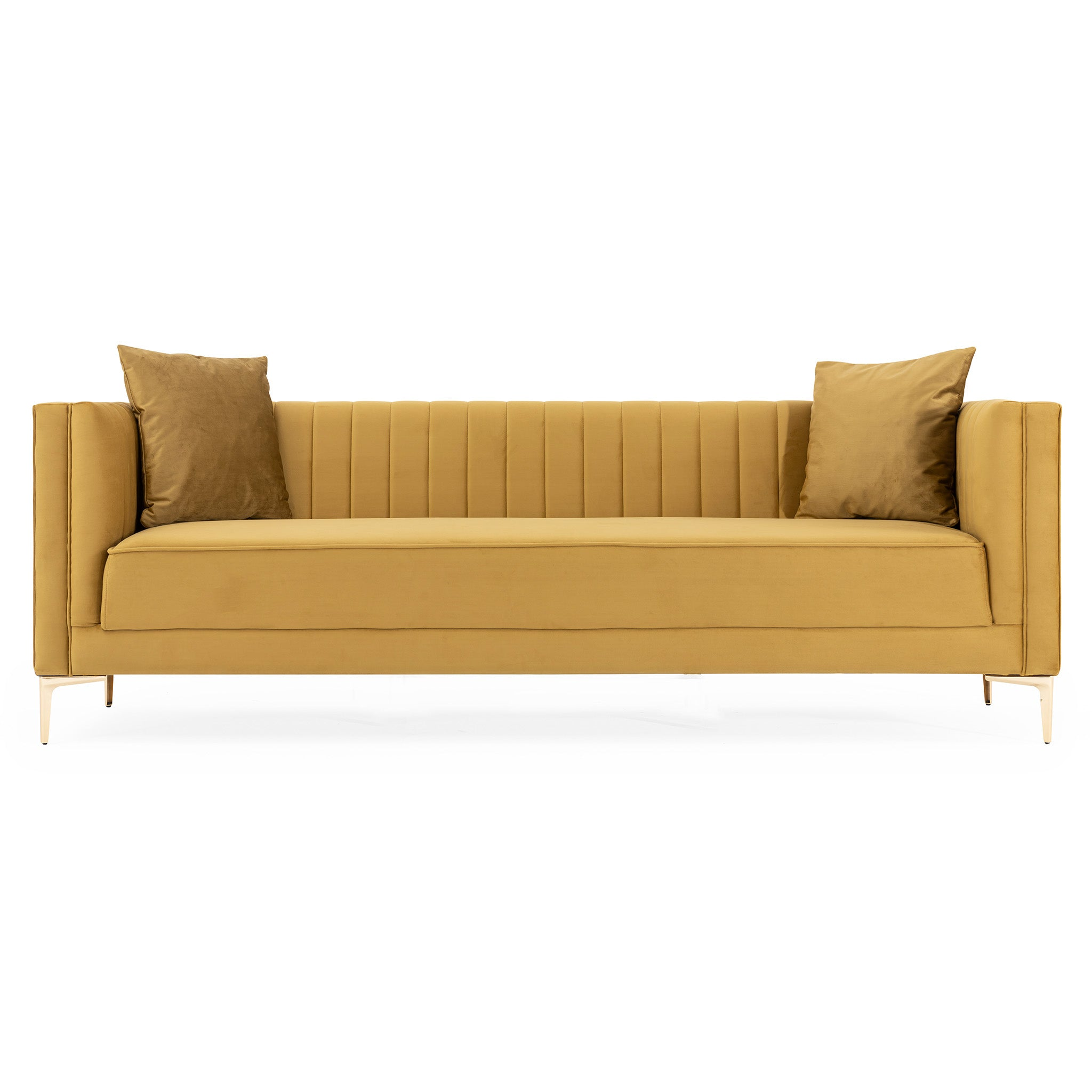 Angelina Sofa 91" Yellow Mustard Velvet Mustard Yellow,Yellow Velvet Wood Primary Living Space Medium Firm Tufted Back Mid Century Modern Foam Metal,Velvet 4 Seat