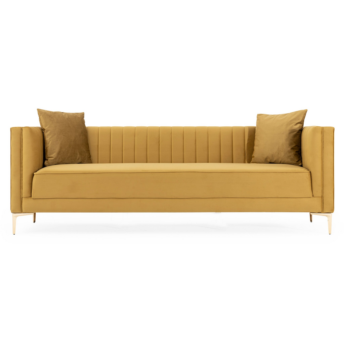 Angelina Sofa 91" Yellow Mustard Velvet Mustard Yellow,Yellow Velvet Wood Primary Living Space Medium Firm Tufted Back Mid Century Modern Foam Metal,Velvet 4 Seat