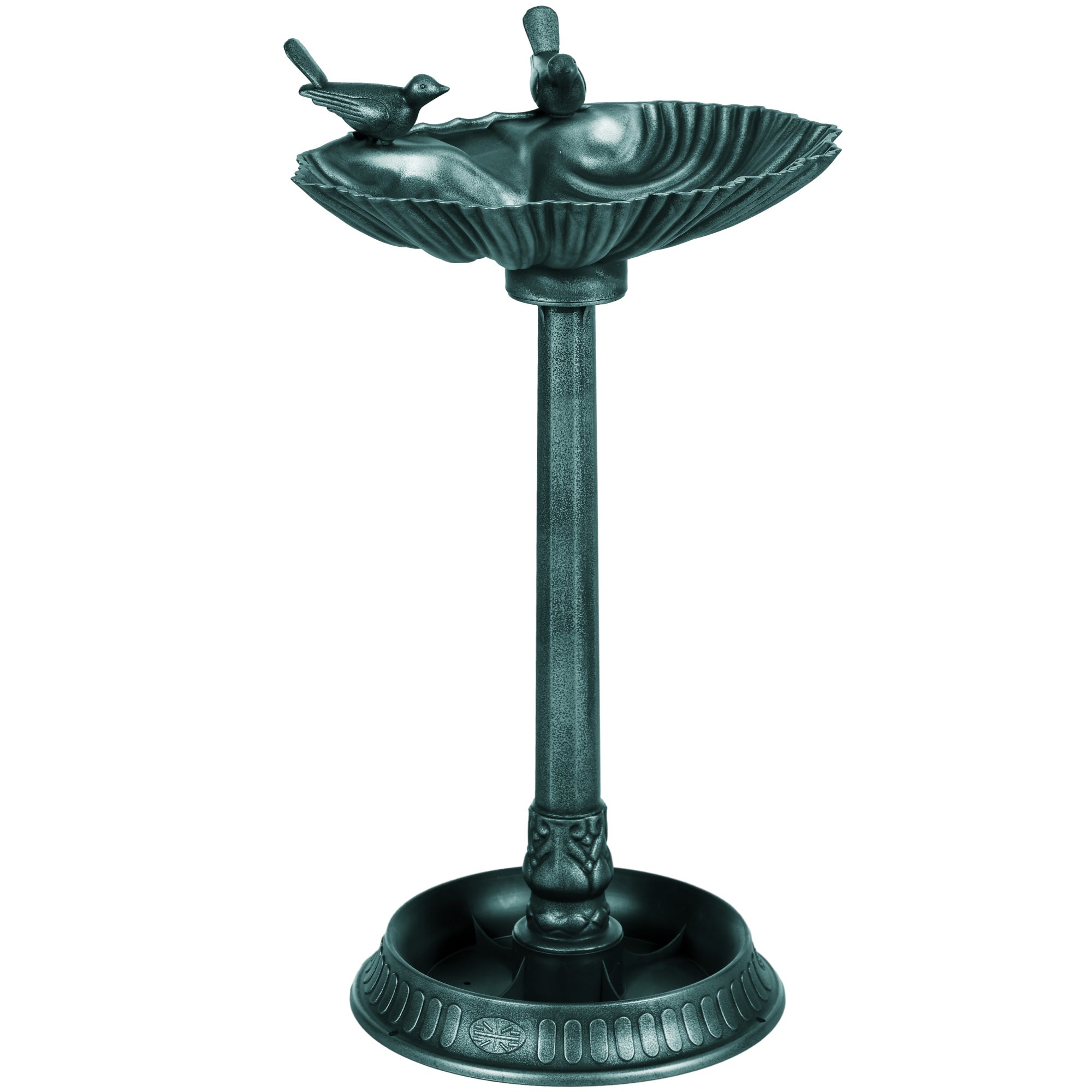 Outsunny 32" Antique Bird Bath With Pedestal Flower Planter Base, Vintage Style Decorative Birdbath, Bird Feeder Bowl & Planter Decoration Yard Statue, Verdigris Green Polypropylene