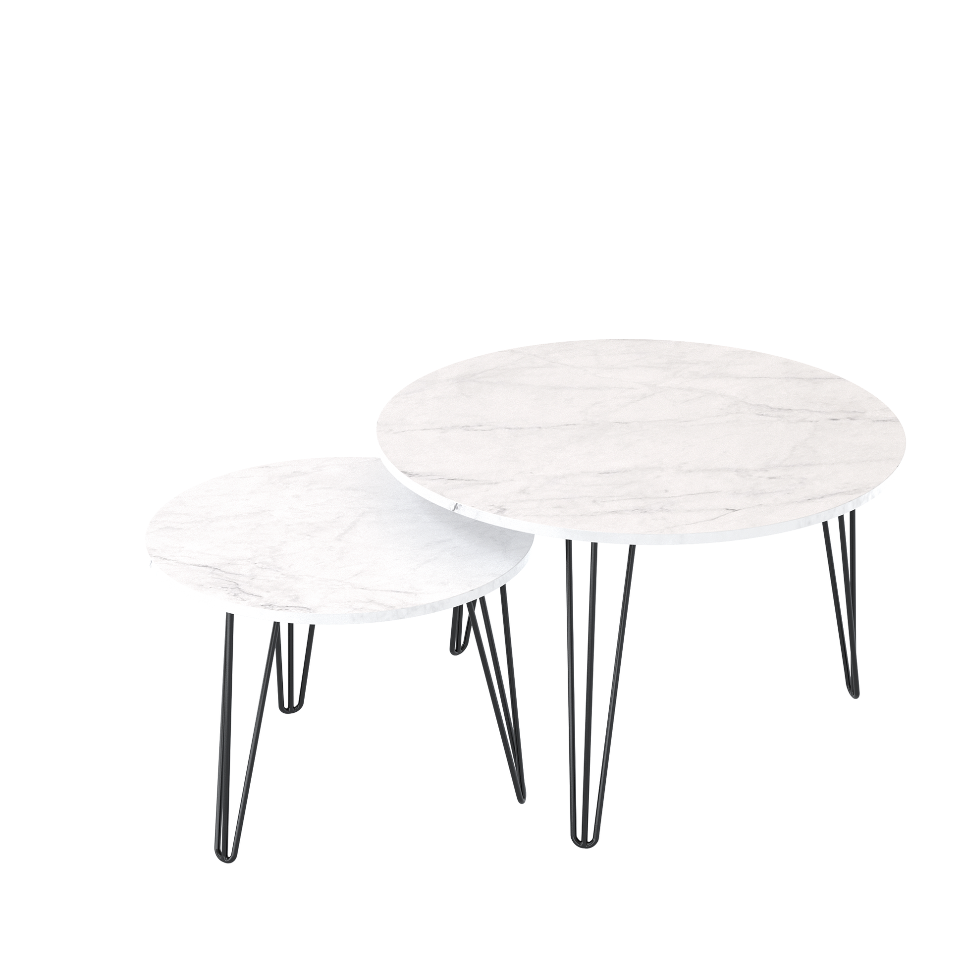 27.56'' Round Nesting Coffee Table Set Of 2, Circular Nesting End Table Set, Round Marble Tabletop, And Sturdy Metal Base For Living Room, Bedroom, White White Round Wood Metal