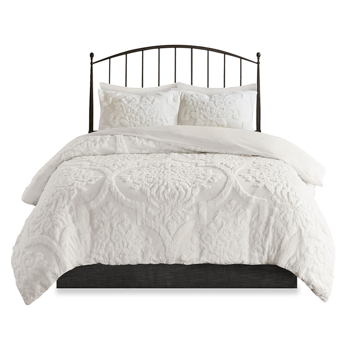 3 Piece Tufted Cotton Chenille Da Comforter Set Off White King Cal King King Off White Cotton