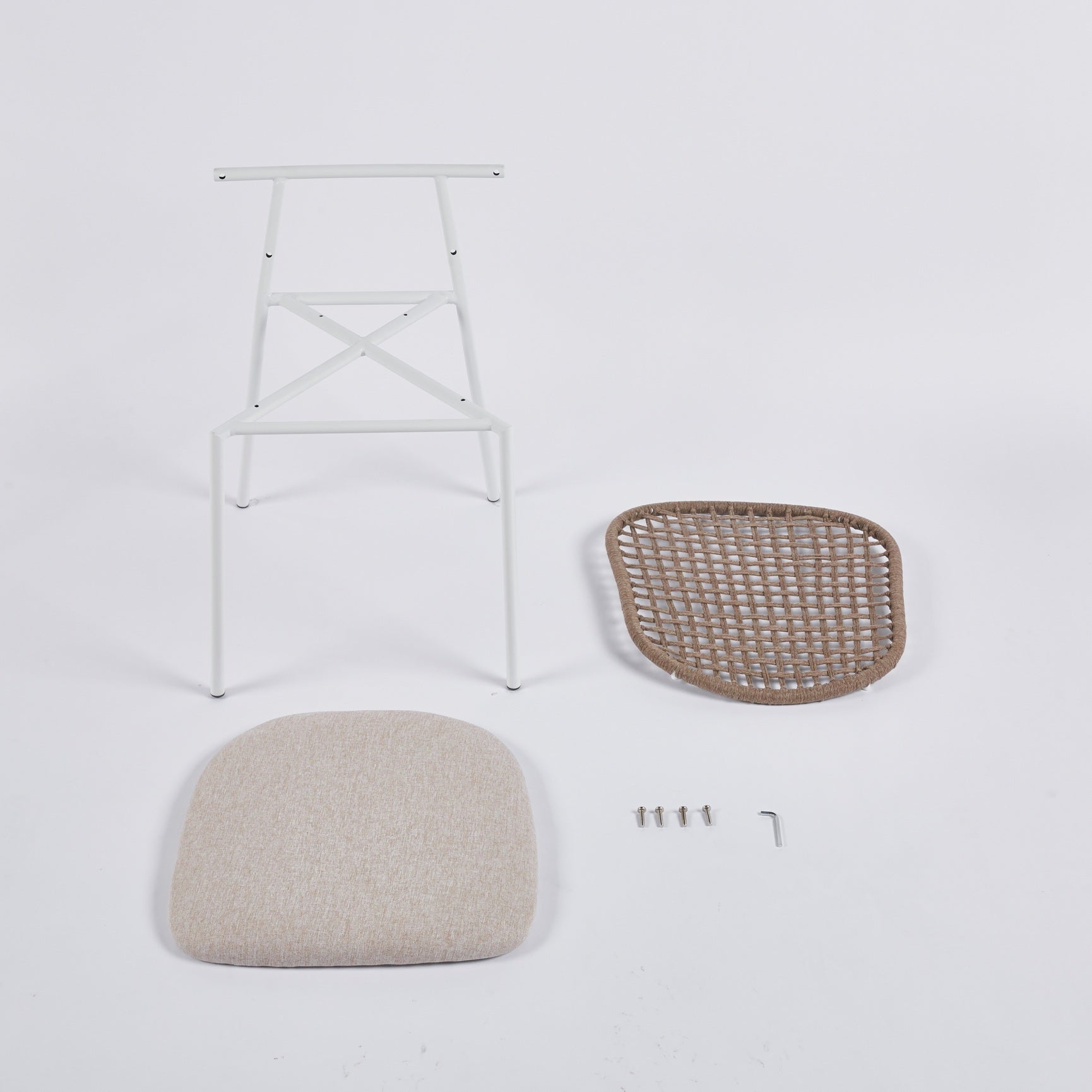 Beige Sennit Chair,Set Of 4,Dining Chair,Coffee Chair White Metal