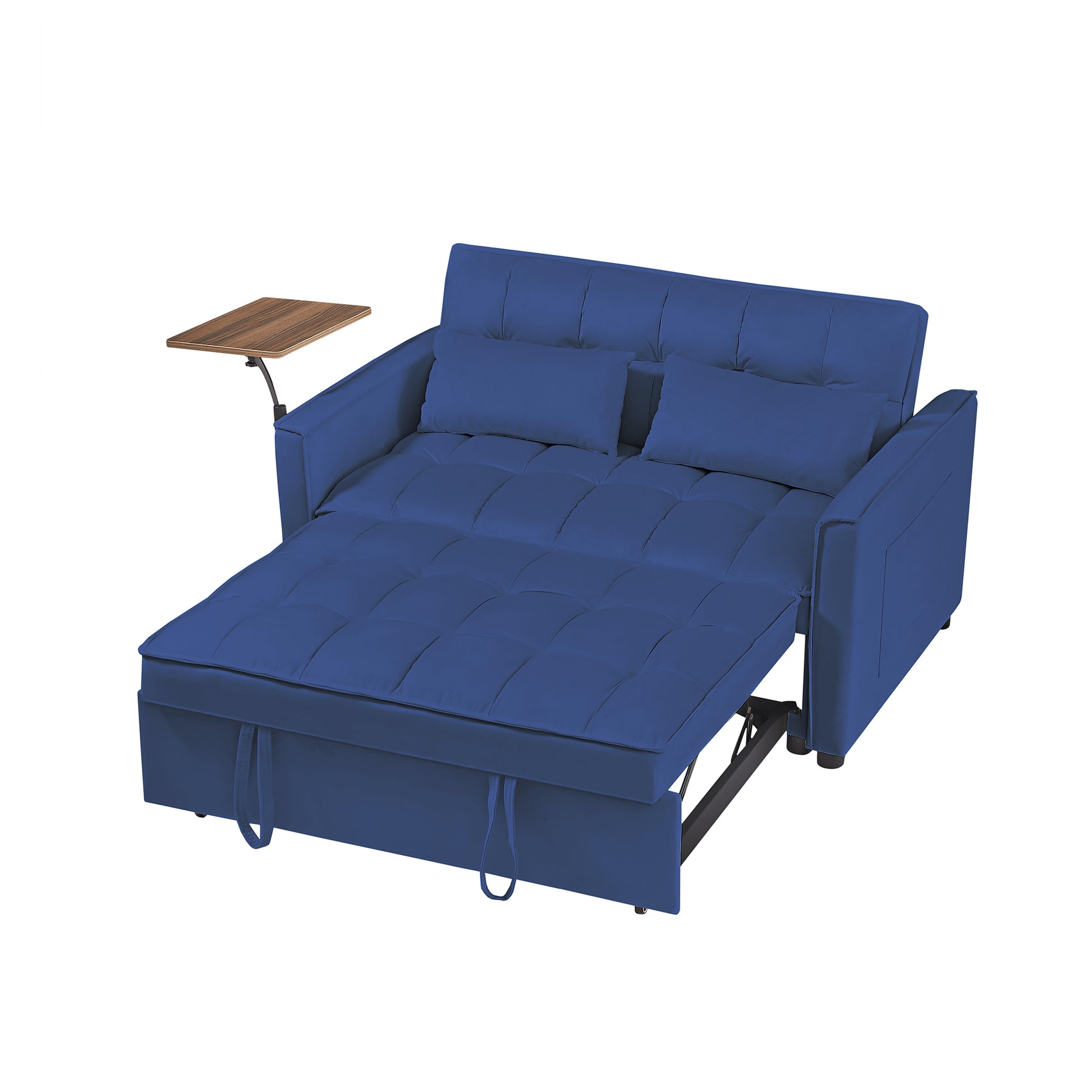 Blue Velvet Loveseat Sofa Bed Blue Wood Tufted Back Square Arms Foam Velvet 2 Seat