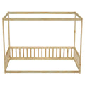 Twin Size Canopy Frame Floor Bed With Fence, Guardrails,Natural Twin Natural American Design Pine
