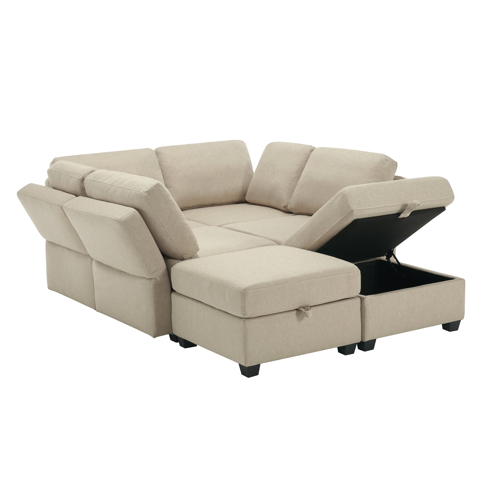Oversized Modern 6 Seat Upholstered Sofa, Large Sectional Sofa With Storage Seats And Ottomanssofa Bed With Thick And Soft Cushions At All Sidesadjustable Arms And Backs Beige Beige Polyester 4 Seat