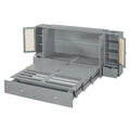 Queen Size Murphy Bed Wall Bed With Drawer And Rattan Decoration With 2 Storage Cabinets, One Set Of Sockets & Usb Ports, Pulley Structure Design, Gray Queen Gray Plywood
