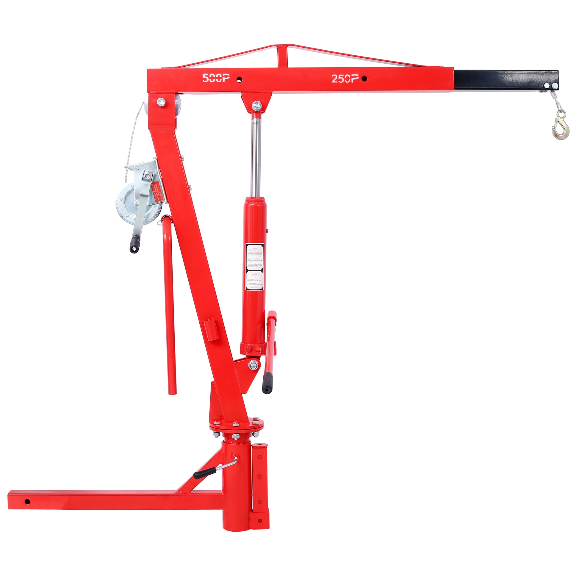 500Lb Pickup Truck Hydraulic Pwc Dock Jib Engine Hoist Crane Hitch Mount Lift 2" Hitch Mount, Red Red Steel