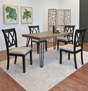 Arroyo 5 Piece Dining Set, Hairpin Dining Table With 4 Cross Back Chairs, Rich Black Brown Metal Dining Room Fixed Table Rubberwood Rectangular Dining Table With Chair Wood Wood Brown Seats 4 Rectangular 4 Leg Mdf
