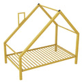 Twin Size Metal House Platform Bed With Roof And Chimney, Gold Box Spring Not Required Twin Gold Metal Bedroom Bed Frame Metal