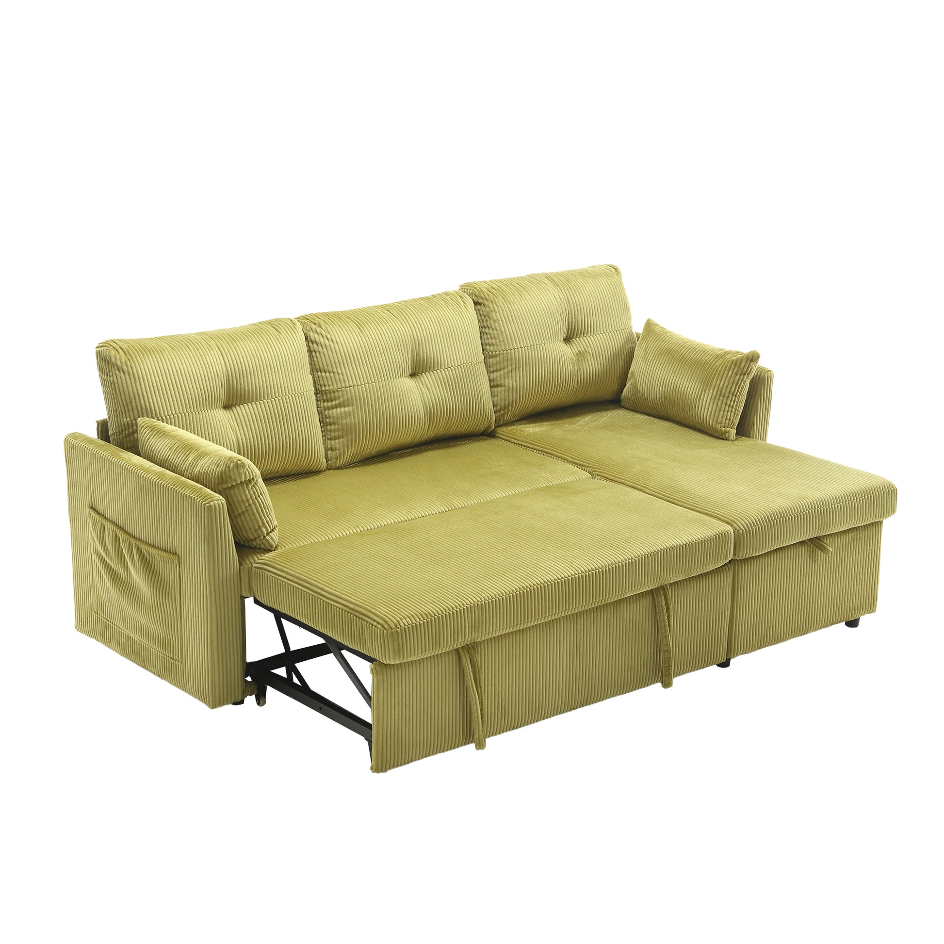 United We Win Furniture, Modular L Shaped Sofa, Modular Long Sofa With Reversible Chaise Lounge, Sofa Bed, Sleeper Sofa, Modular Sofa Combination With Storage Seats. Olive Velvet 3 Seat
