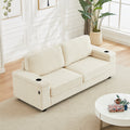 86.5 Inch Sofa Couch Deep Seat Sofa With Two Storage Spaces, T Pyce Charging Portsusb Charging Ports & 2 Cup ,Corduroy 3 Seater Couch, Modern Sofas For Living Room Beige Foam Corduroy 3 Seat