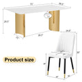 Table And Chair Set.The Table Has A Glass Top With Imitation Marble Pattern Stickers And Stainless Steel Golden Legs. Paried With Chairs With Pu Artificial Leather Backrest Cushions And Black Legs. White Gold Seats 6 Glass Metal