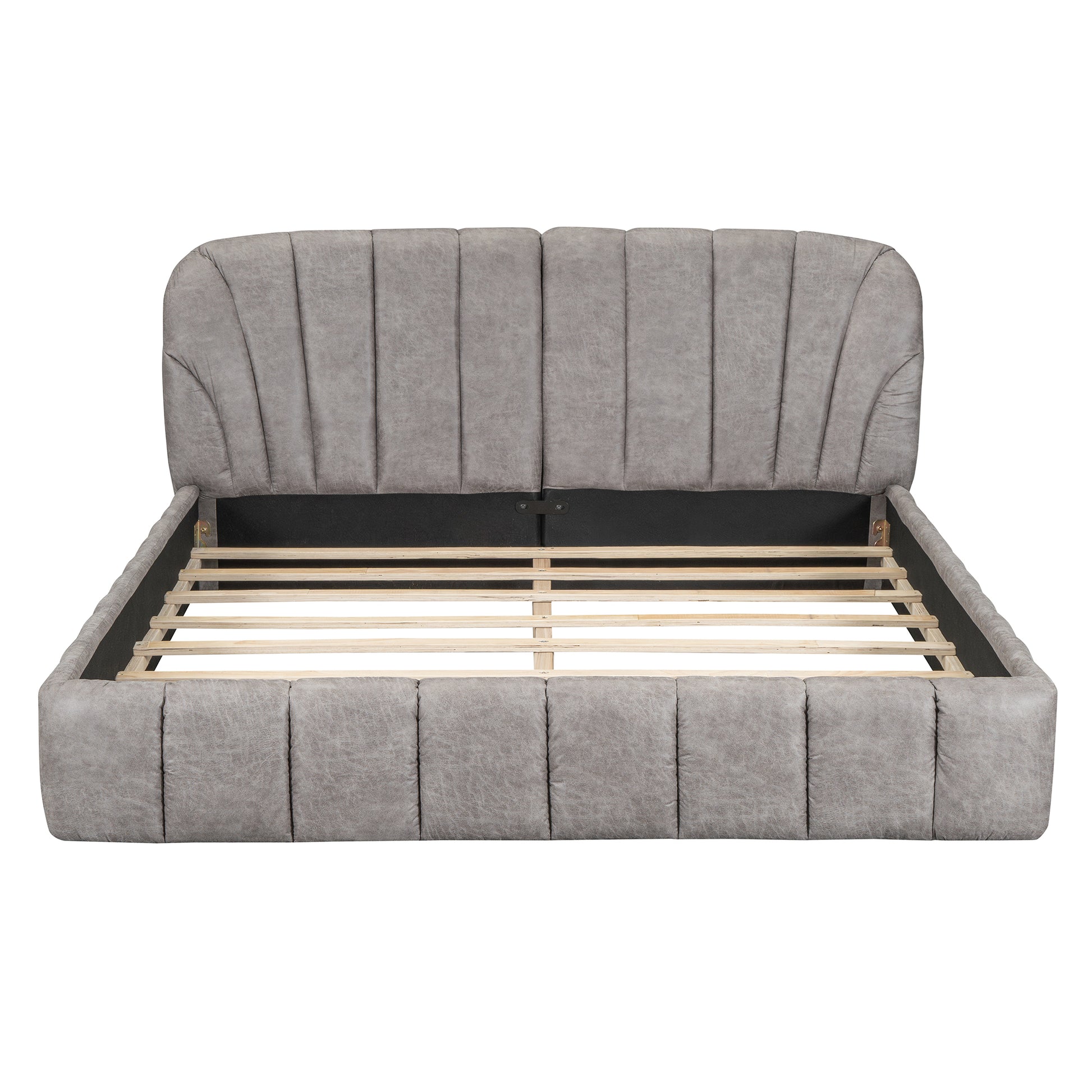 Queen Size Upholstered Platform Bed With Thick Fabric, Polyester, Gray Queen Gray Polyester