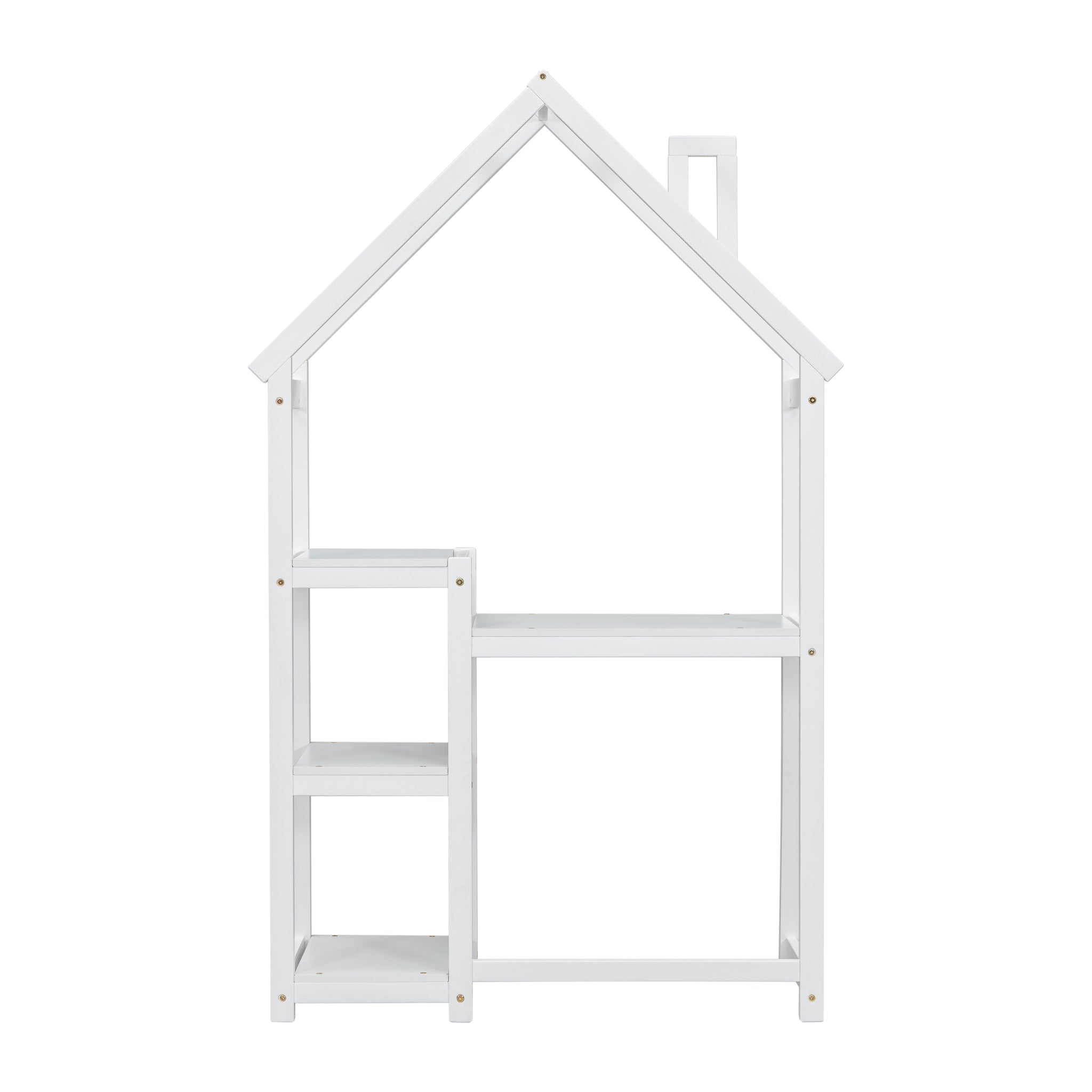 House Shaped Wooden Writing Desk,Kids Study Table,Bookshelf & Toy Storage,White Twin White American Design Pine