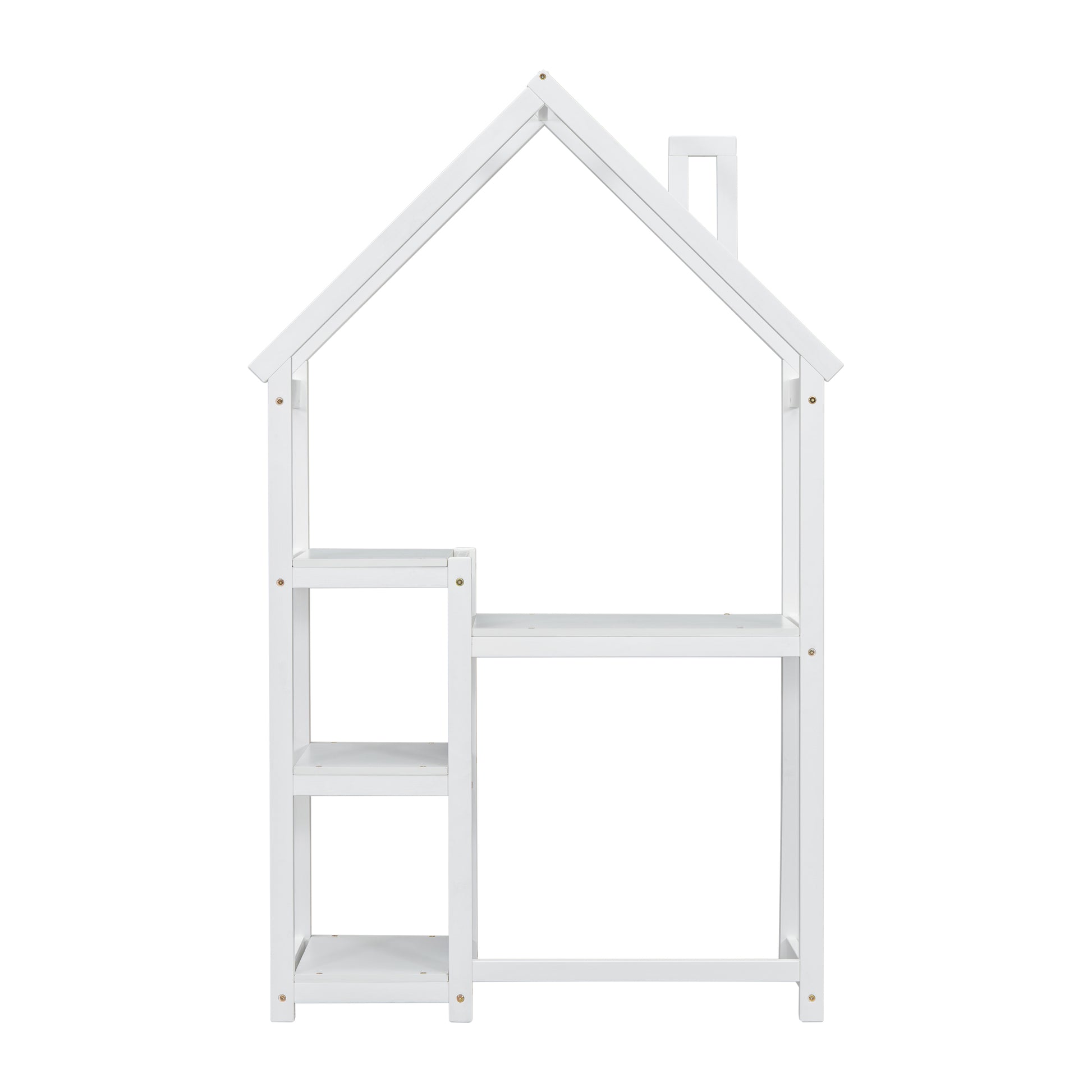 House Shaped Wooden Writing Desk,Kids Study Table,Bookshelf & Toy Storage,White Twin White American Design Pine
