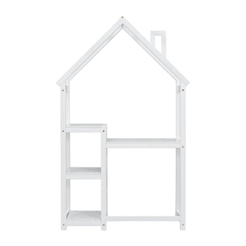 House Shaped Wooden Writing Desk,Kids Study Table,Bookshelf & Toy Storage,White Twin White American Design Pine