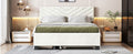 Queen Size Upholstered Platform Bed With Twill Headboard, Pullout Bed And Two Drawers, Flannel, Beige Queen Beige Mdf Lvl