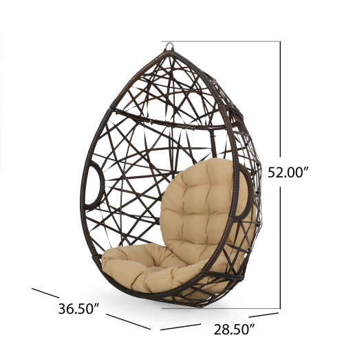 Marlin Hanging Egg Chair Basket Brown Pe Rattan Iron Waterproof Fabric
