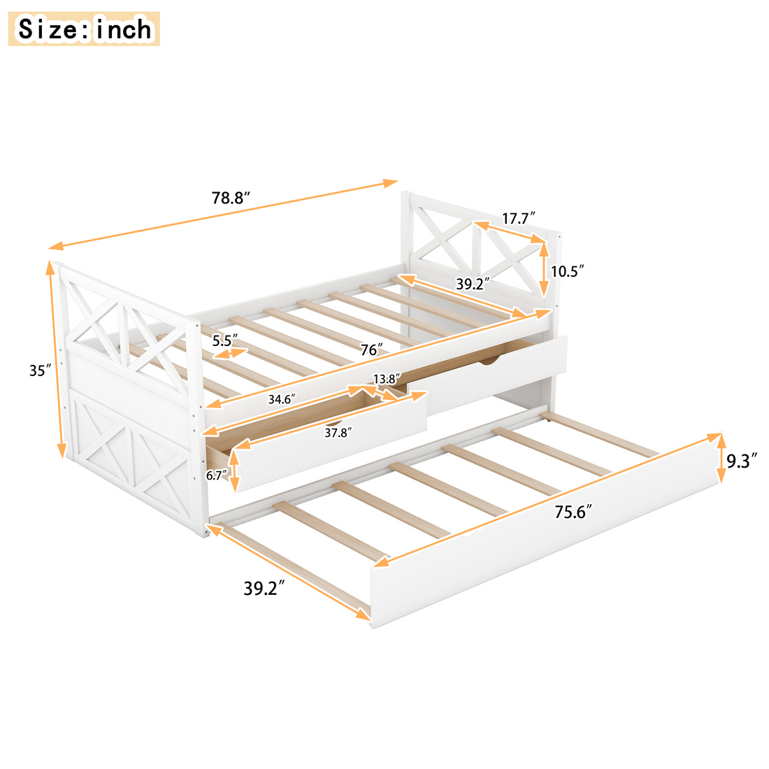 Multi Functional Daybed With Drawers And Trundle, White Box Spring Not Required Twin White Wood Daybeds Pine